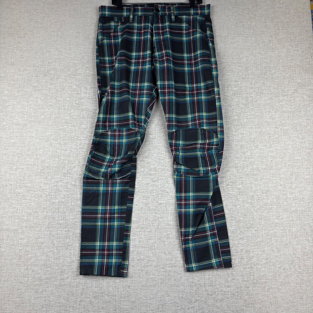 G-Star Raw 5622 3D Tapered Plaid Pants Mens 31x32 Green Tartan